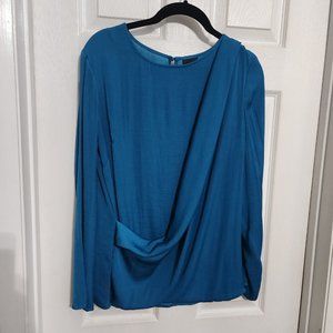 Long sleeved drapey turquoise wrap blouse
